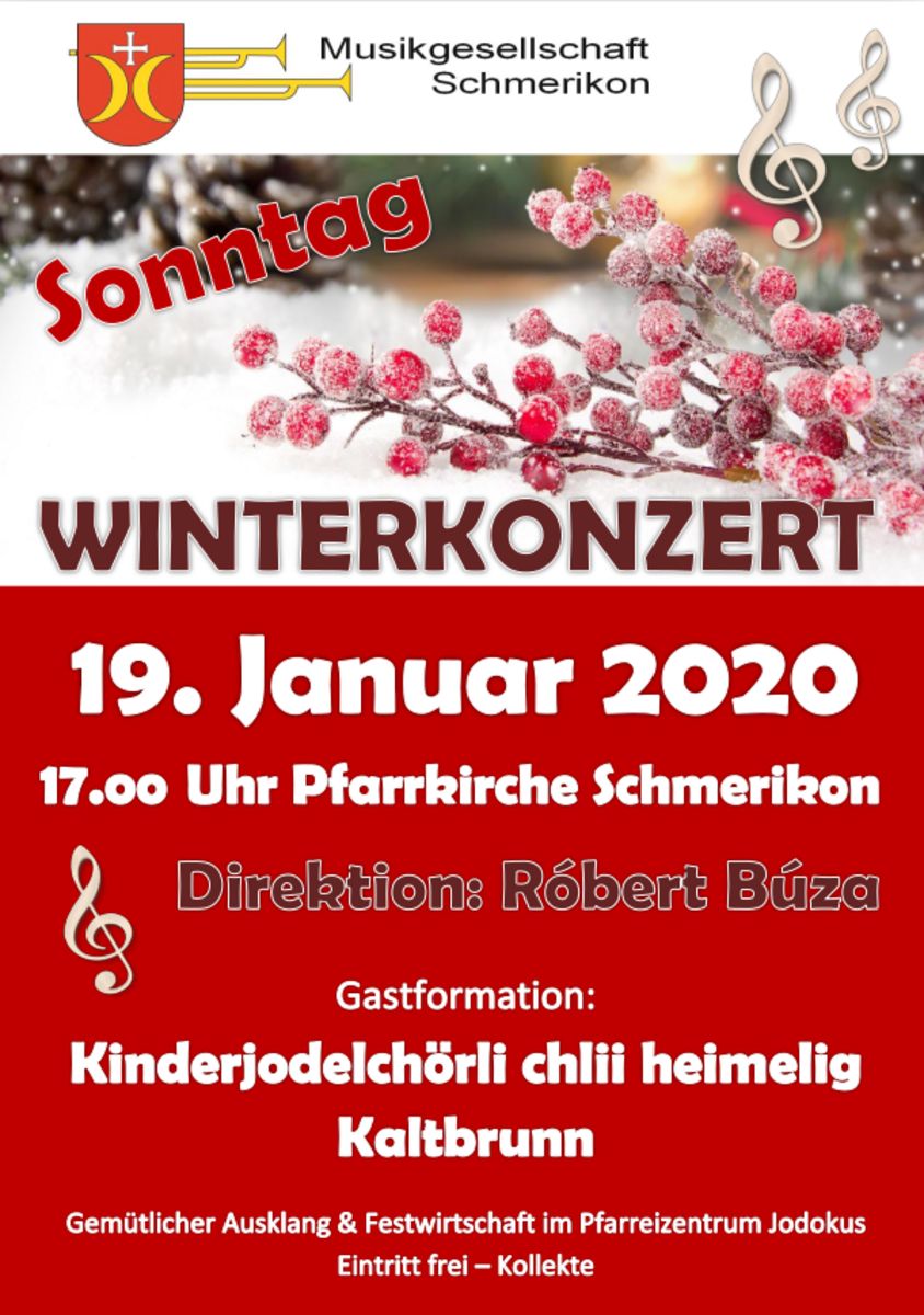 Flyer Winterkonzert Musikgesellschaft Schmerikon vom 19.01.2020