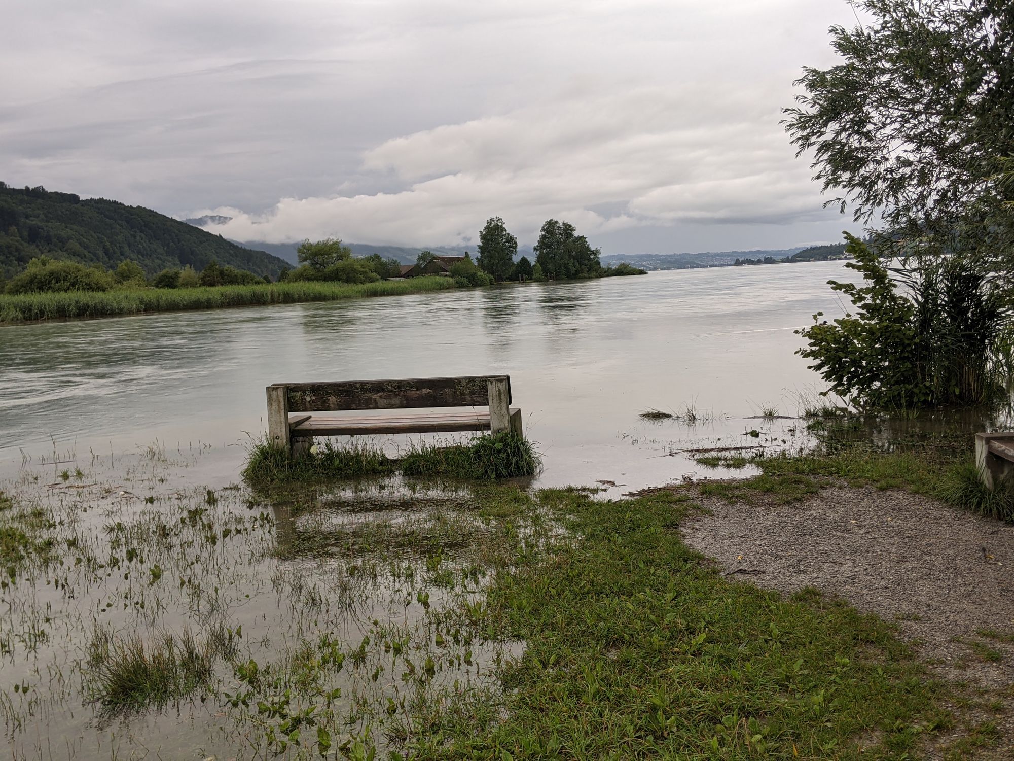 Hochwasser an der Linthmündung in Schmerikon (Foto: Thomas Müller, 8716.ch)