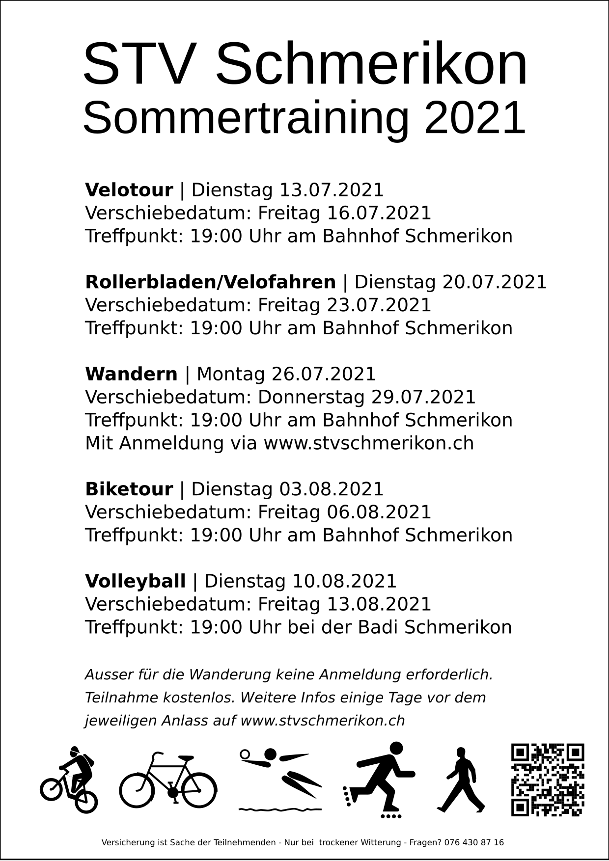 Flyer mit Daten der STV Schmerikon Sommertrainings 2021