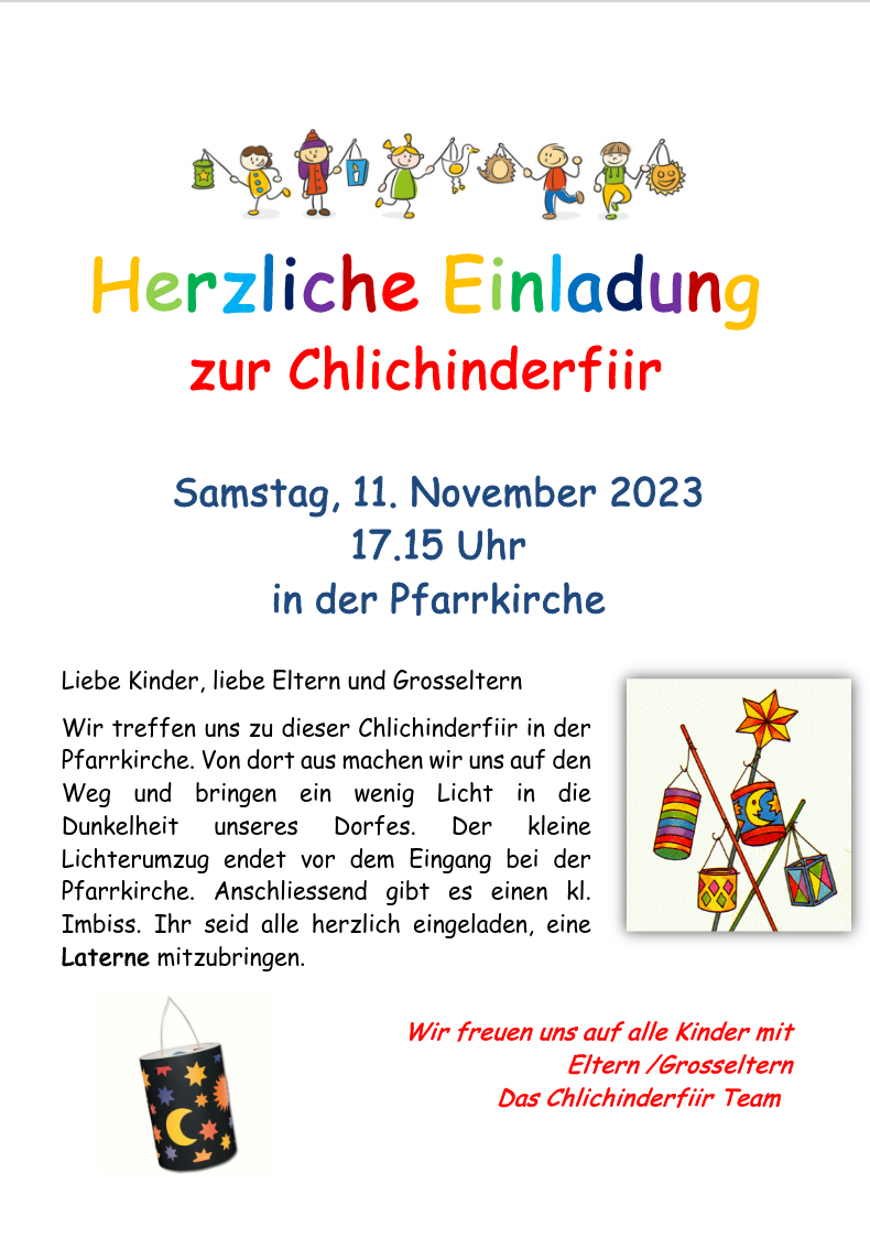 Flyer zum Chlichinderfiir Lichterumzug am 11. November 2023