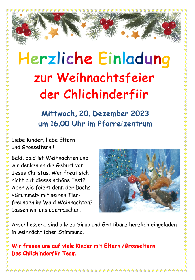 Flyer Weihnachtliche Chlichinderfiir Schmerikon am 20.12.2023
