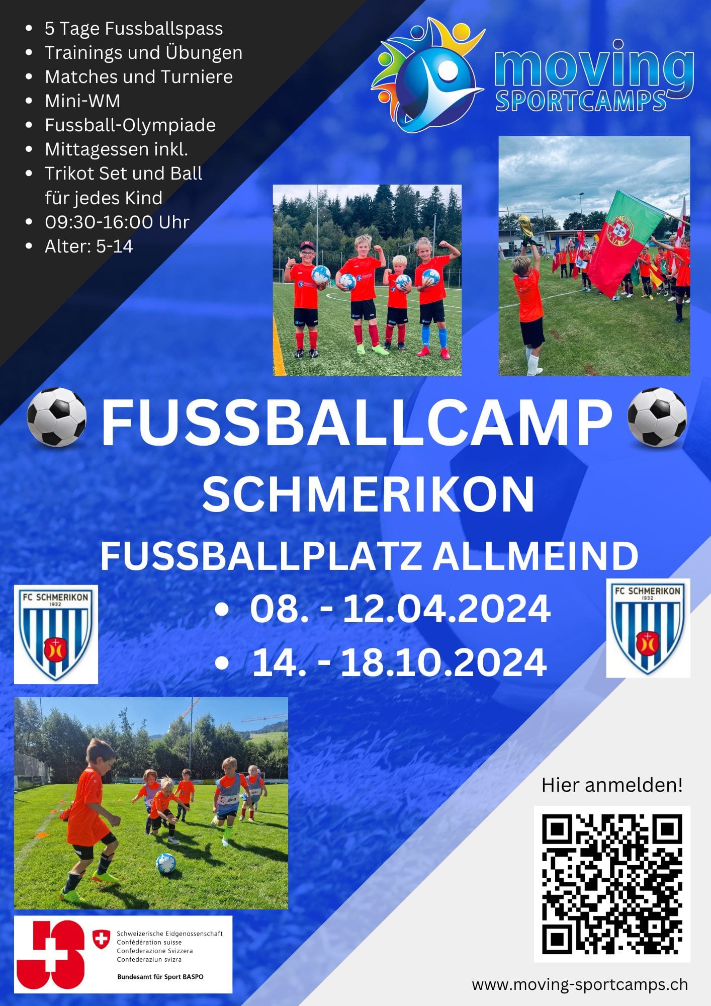 Flyer zum Fussballcamp in den Frühlings- und Herbstferien 2024 in Schmerikon