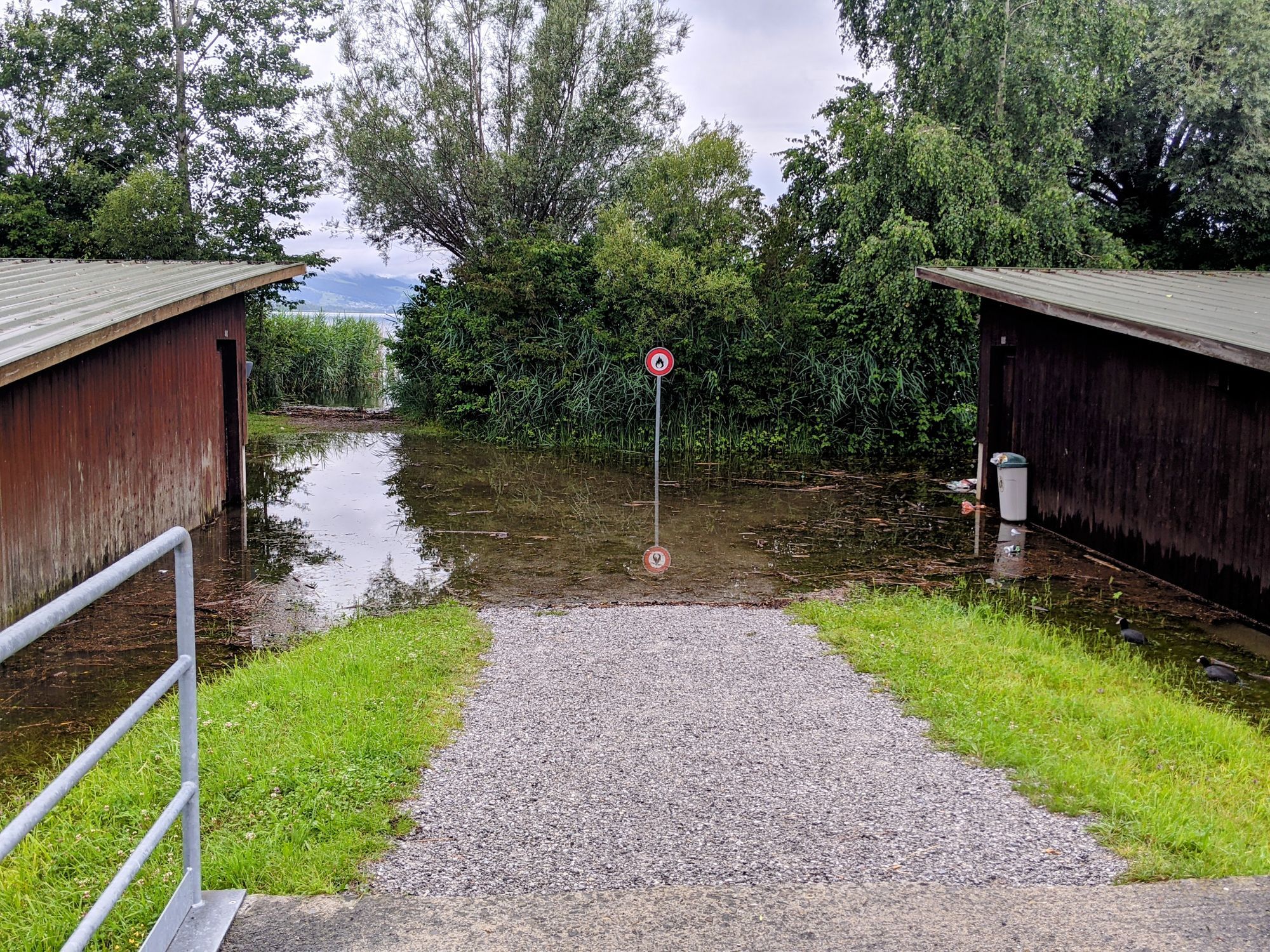 Hochwasser beim Hafen Rheinkies in Schmerikon am 13.07.2021 (Foto: Thomas Müller, 8716.ch)