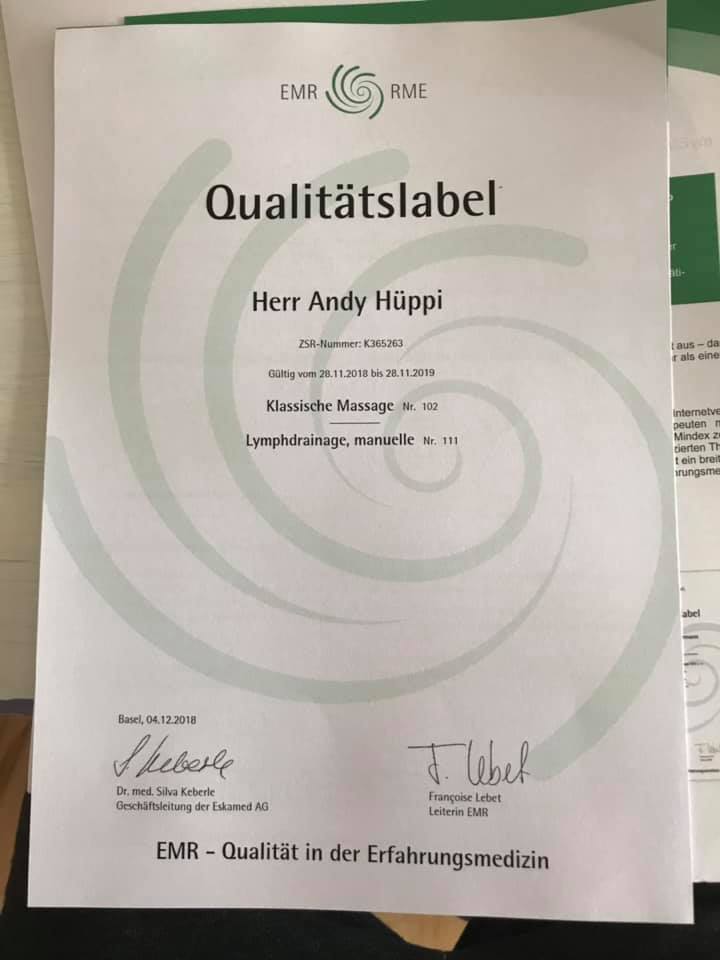 Andy Hüppi jetzt mit EMR Zertifikat
